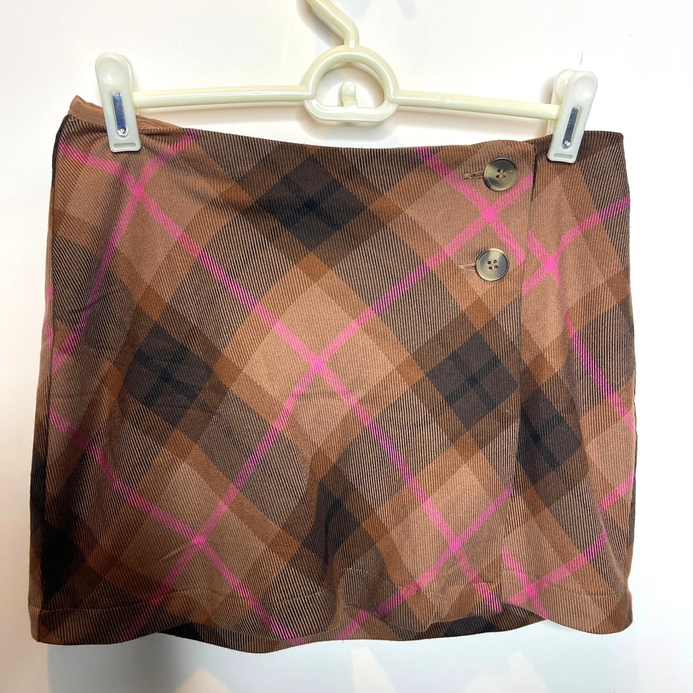 Aeropostale Y2k Plaid Mini Skirt Brown Pink Clueless Preppy